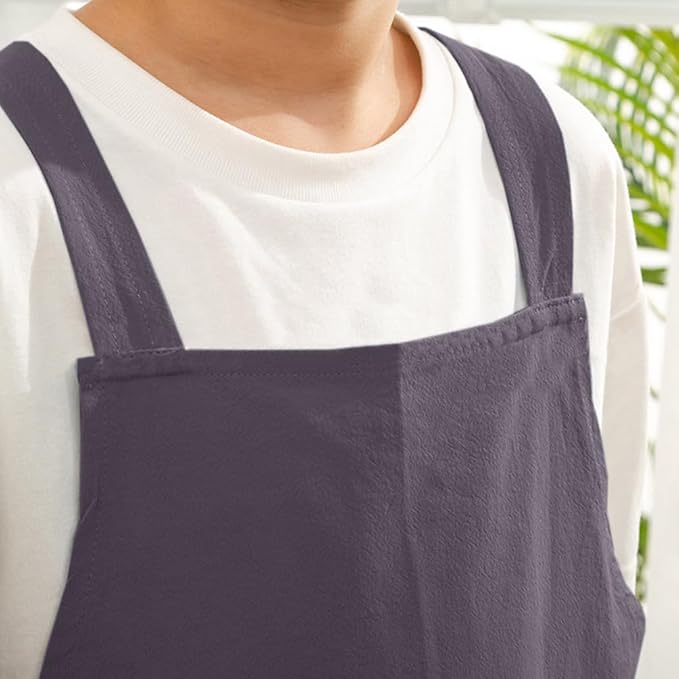 Kids Cotton Cross Back Aprons Children Chef Pure Child Apron with 2 Pockets for Baking Painting Cooking
