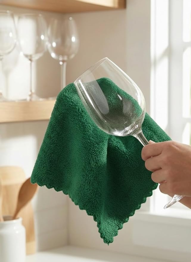 BRODER MFG. INC. Extra Large Microfiber Kitchen Towels (16"x19", 4-Pack (Red, Green, & White)) - Ultra Plush, Lint Free Reuseable Cloths for Everyday Use - Absorbent Scalloped Edge Dish Cloths