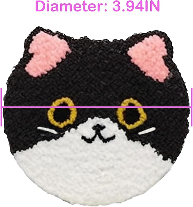 57lilina Punch Needle Coaster Kit for Adults Beginners, 6 Set Complete Animal Cat Punch Needle Stitching Embroidery Art Kit, Step-by-Step Guide Make Punch Needling Drink Coasters for Starter
