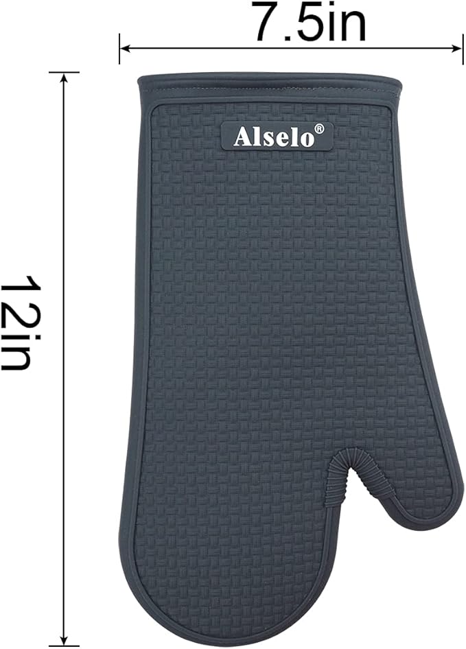 Oven Mitts Heat Resistant Silicone Kitchen Gloves for 550 Degrees with Waterproof and Non-Silp, Set of 2 Oven Gloves for Baking Cooking Barbecue Microwave Machine Washable (Grey, 2)