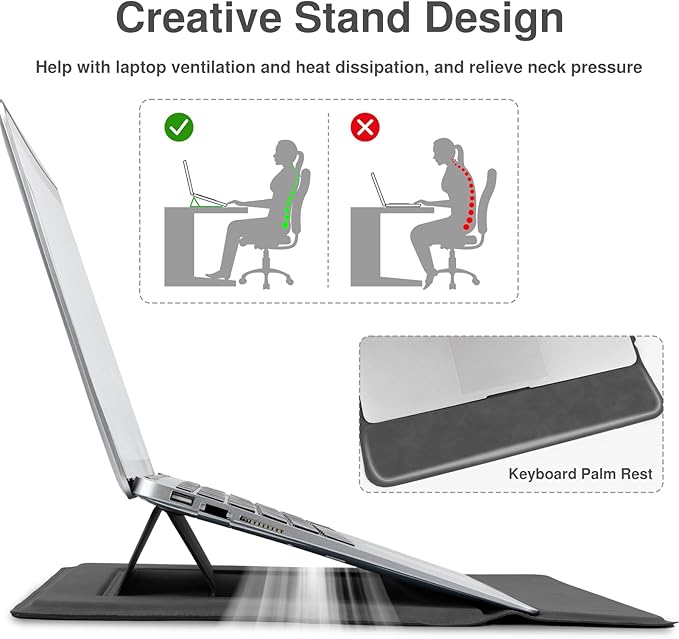 Allinside 13-14 Inch Laptop Sleeve Case for MacBook Pro 14" 2021-2024/MacBook Air 13" 2010-2017/MacBook Pro 13" 2010-2015, Waterproof Matte PU Leather Sleeve Cover with Stand & Accessory Pouch, Black
