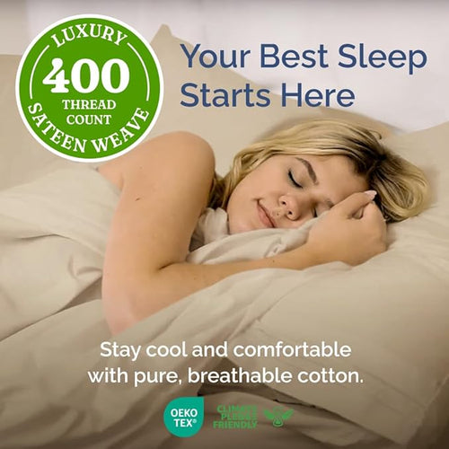 400 Thread Count Cotton Sheet Set - Full Size 100% Cotton Sheets - Easily Fits 8" to 16" Mattress - Silky-Soft, Wrinkle Free, Breathable and Comfy - Deep Pockets & Hotel Quality Bedding Set - Cream