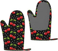 Heat Resistant Oven Mitts 2 Pack, 500°F Silicone Oven Gloves with Non-Slip Grip, Soft Quilted Cotton Lining for Baking, Grilling, BBQ, Cooking (Cherry)