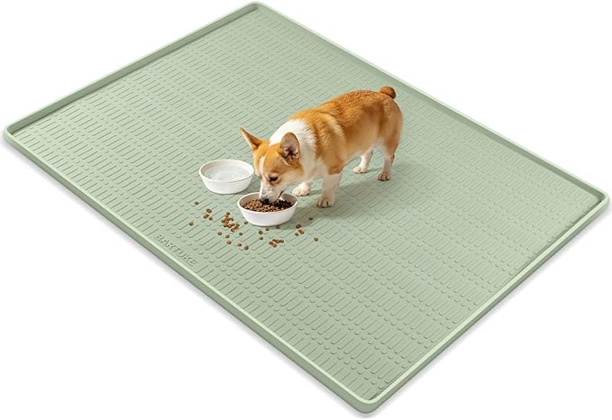 47" x 35" Silicone Dog Food Mat, Waterproof Pet Feeding Mat with Raised Edge, Extra Large Dog Bowl Mat Non-Slip Water Bowl Placemats for Dogs, Protects Floors, Easy to Clean (Light Green)