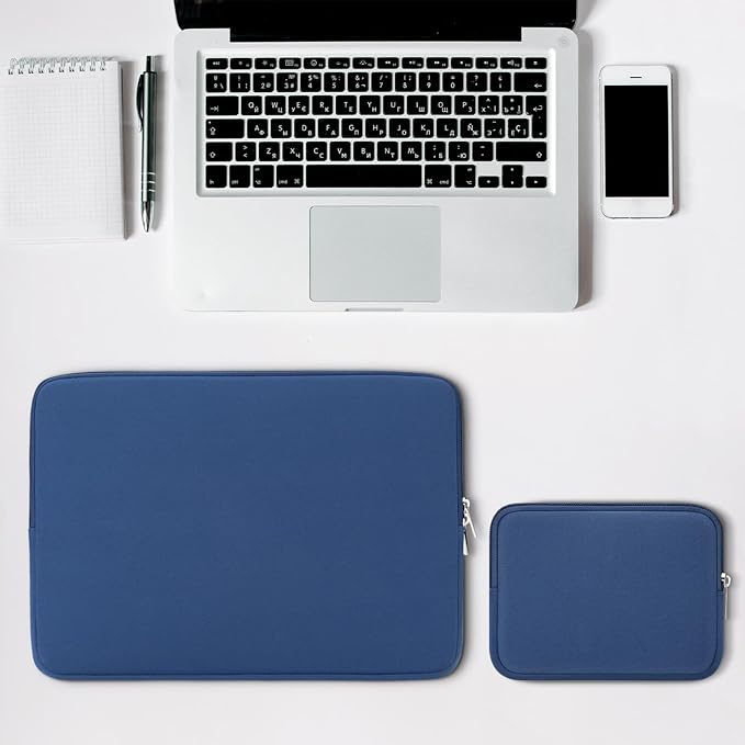 RAINYEAR 14 Inch Laptop Sleeve Protective Case Soft Fluffy Lining Padded Zipper Cover Carrying Bag with Accessories Pouch, Compatible with 14" Notebook Computer Chromebook (Navy Blue,Upgraded Version)
