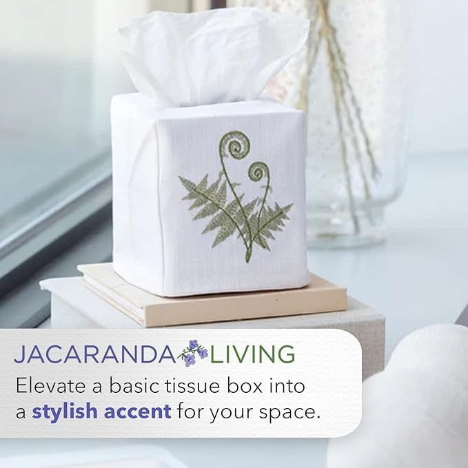Jacaranda Living Square Tissue Box Cover, Linen/Cotton Fabric Tissue Holder, Decorative Cloth Tissue Cube Cover, Coastal Designs Sand Dollar (Cream)