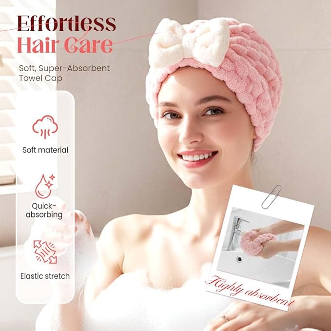 OZDOZD Super Absorbent Hair Towel Wrap for Women, 2026 Upgraded Microfiber Hair Towel, Quick Drying, Soft & Lightweight, Hair Turban Wrap with Bow for Wet Hair (Blue)