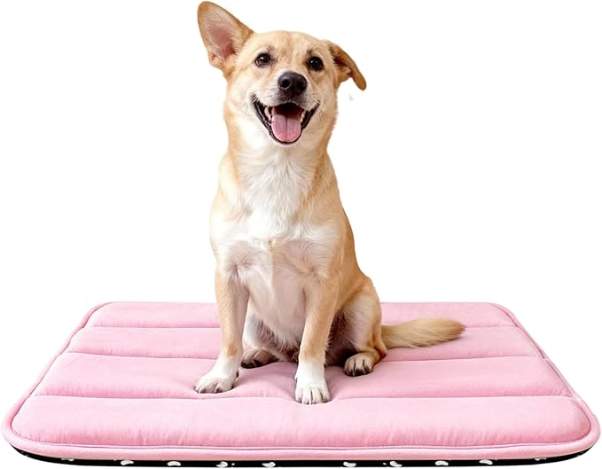 Fogkiss Dog Bed Mat, Reversible Dog Crate Pad with Washable Kennel Mat and Soft Foam, Flat Pet Bed for Dogs & Cats, for Crates Carriers & Travel (Pink, 28" L*16" W*1.5" Th)