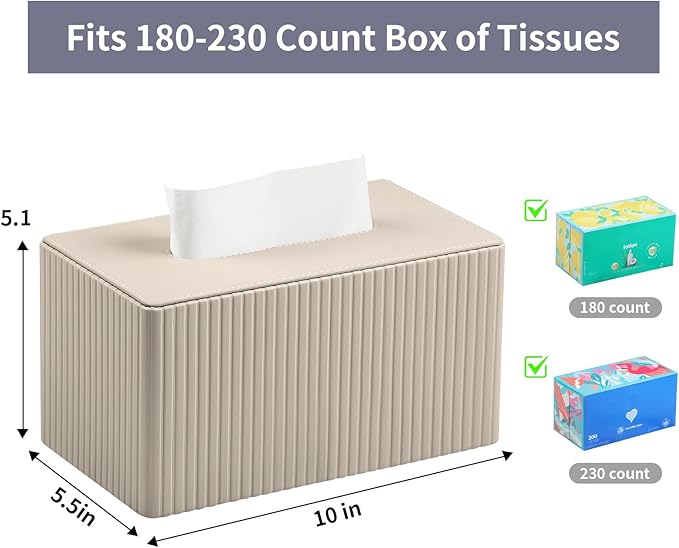 MEIBOOCH Extra Large Tissue Box Cover for Standard Size 180 to 230 Count Box of Tissues, PU Leather Rectangle Tissue Holder with Magnetic Closure (Beige)