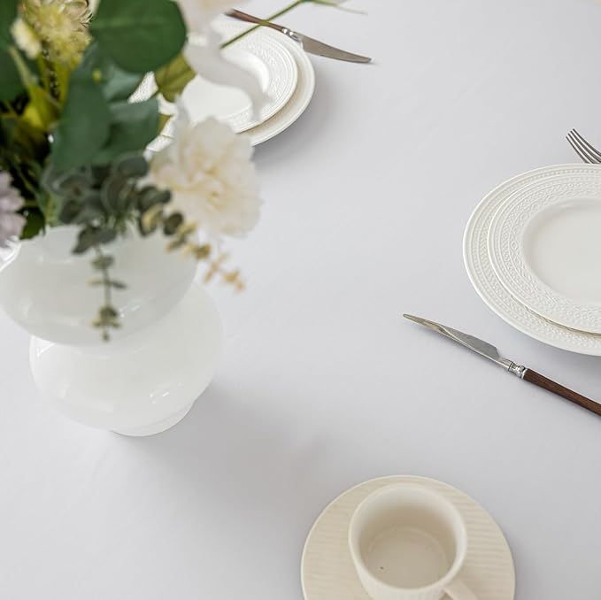 Rectangle Stain and Wrinkle Resistant Washable Polyester Table Cloth, Decorative Fabric Table Cover for Dining Kitchen Tables, Parties and Camping, 54 x 108 Inch,2 Pack,White