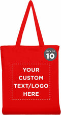 DISCOUNT PROMOS Custom Cotton Canvas Tote Bags Set of 10, Personalized Bulk Pack - Reusable, Great for Shopping, Grocery, Beach, Picnic, Wedding Favors - Red