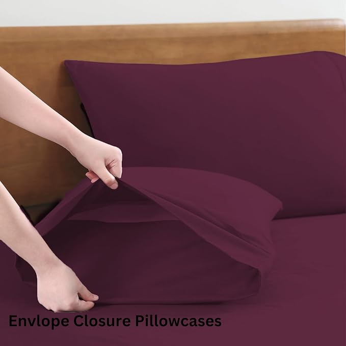 LANE LINEN 100% Organic Cotton Eco Friendly Sustainably Produced Twin XL Sheet Set, Mercerized Soft & Comfy Extra Long Twin Bedding Set, Naturally Cooling Cotton Sheets- Windsor Wine