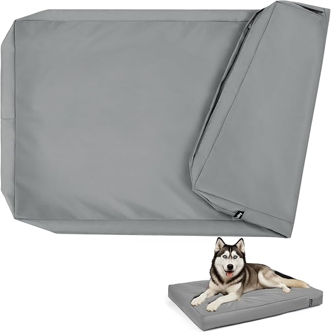 Waterproof Dog Bed Cover Replacement Washable, Easy to Clean, Pet Hair Resistant, Heavy Duty Oxford, Zipper Closure, Indoor/Outdoor Use, Fits 44 Inch Dog Crate - Extra Large XL - 44"x 32"x 3" - Grey