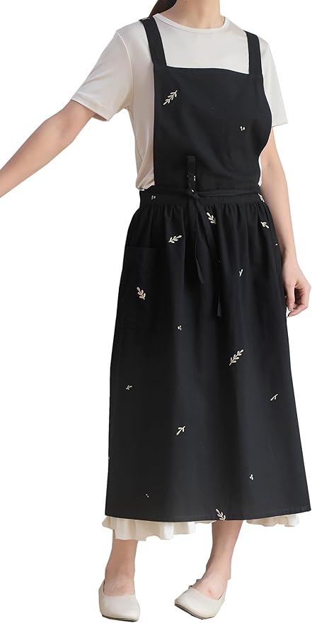 Japanese apron Women-Cross Back Apron for Women with Pockets, Pinafore Aprons, Womens Cotton Linen Apron
