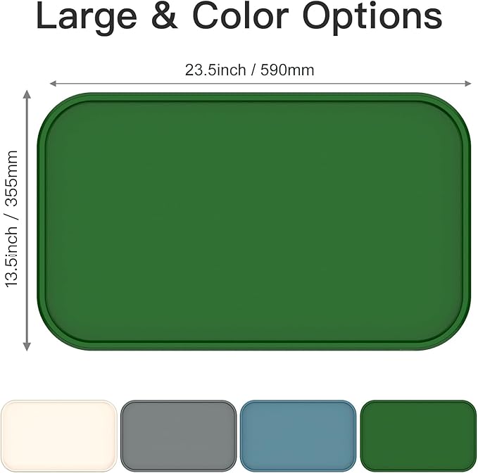 Feedoo Pet Feeding Mat [Warped Resistant Raised Edge], Water-Proof Silicone Placement for Food Water Bowls, Anti-Slip Base Protect Floor, BPA-Free&Dishwasher-Safe [23.5x13.5inch Large, Green]