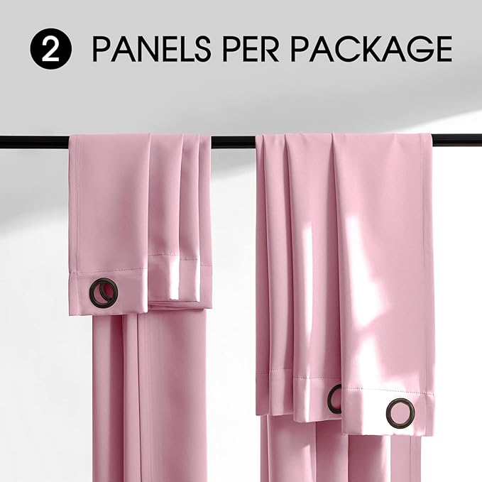 Rutterllow 100% Blackout Curtains, 84 Inches Long Full Blackout Drapes for Bedroom/Kids Room, Thermal Insulated Living Room Window Treatment Drapes (Set of 2 Panels, Pink, 52 x 84 inch)