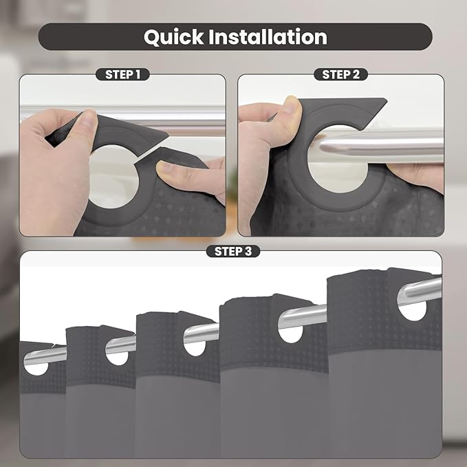 Inhousolu Extra Long No Hook Shower Curtain with Snap in Fabric Liner Set Waffle Weave 230GSM Weighted Hem, Waterproof & Washable Bathroom Curtain Spa with Mesh Top Window 72" W x 84" L Graphite Grey