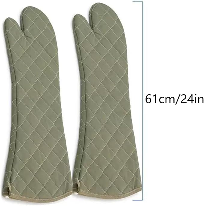 24 Inch Extra Long Oven Mitts Heat Resistant Cotton Lining Oven Thick Gloves Kitchen Food Service Mittens for Pot Holders Cooking Baking BBQ (24 Inch Green -1pair)
