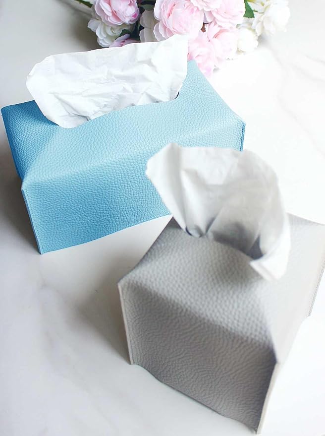 Sky Blue Tissue Box Cover Rectangular - Plus Size Large Tissue Box Cover Rectangle [JESMINI] Faux Leather Tissue Box Holder Long for Extra Large Rectangle Facial Tissue Box