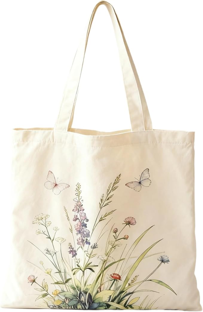 NOFKYNOXA Canvas Tote Bag for Women Girls - Reusable Cotton Tote with Magnetic Buckle & Zipper Inner Pocket | Canvas Tote Bag, Magnetic Buckle, Zipper Inner Pocket, 15.7" x 15.7"