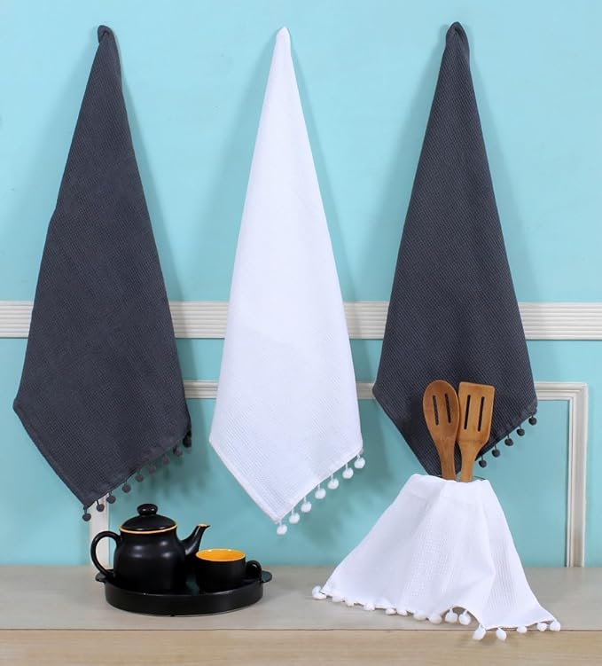 ACCENTHOME 100% Cotton Waffle Weave Kitchen Towel Set of 4 Super Soft Absorbent Tea Towels | Durable Cleaning Dish Cloths Perfect for Mess & Quick Drying Dishes Rags 18x26 inches in White Color