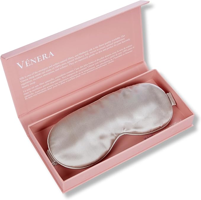 VÉNERA Silk Eye Mask - 100% Pure Mulberry 22 Momme Silk Sleep Mask (Silver Gray)