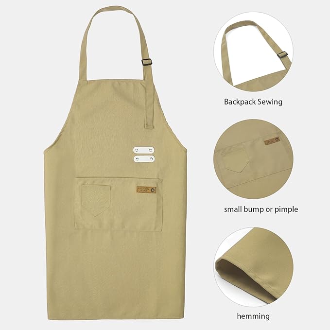 Vinchef New Soft Canvas Apron, Adjustable Neck Strap, Large Pocket, Unisex Kitchen Apron, Cooking Aprons for Women and Men