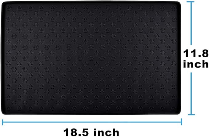 Dog Food Mat, Silicone Dog Cat Bowl Mat, Non Slip Pet Feeding Mat Waterproof Dog Placemat for Small Animals (18.5"x11.8", Black Paw Pattern)