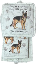 German Shepherd 3-Piece Kitchen Set - Oven Mitt, Pot Holder & Kitchen Towel Set, Heat Resistant up to 420 F, Soft Quilted Cotton for Cooking, Baking, BBQ, Pet Lover Gifts (German Shepherd)