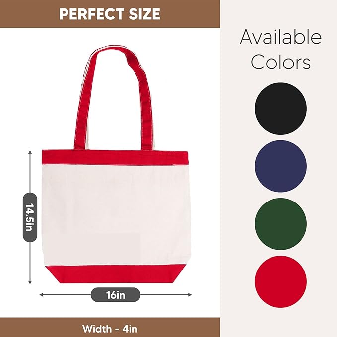 Canvas Tote Bag with Handles for Woman, Reusable Cloth Bag for Groceries and Shopping In Bulk - Blank Cotton Tote Bag, Suitable for DIY Projects HEAVY DUTY, 16"X14.5" With 4” Gusset, Red 4 Pack