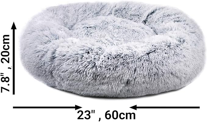 Mr. Peanut's OrthoPlush Two Tone Extra Fluff Faux Fur Donut Pet Bed (Small, Gray)