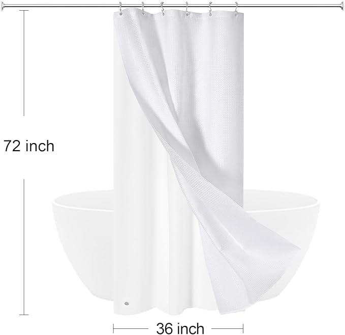 Craidlela 3 in 1 Stall Half Size Shower Curtain Set-36W x 72 H, White Waffle Waterproof Fabric and PEVA Liner Set with Stainless Steel Hooks