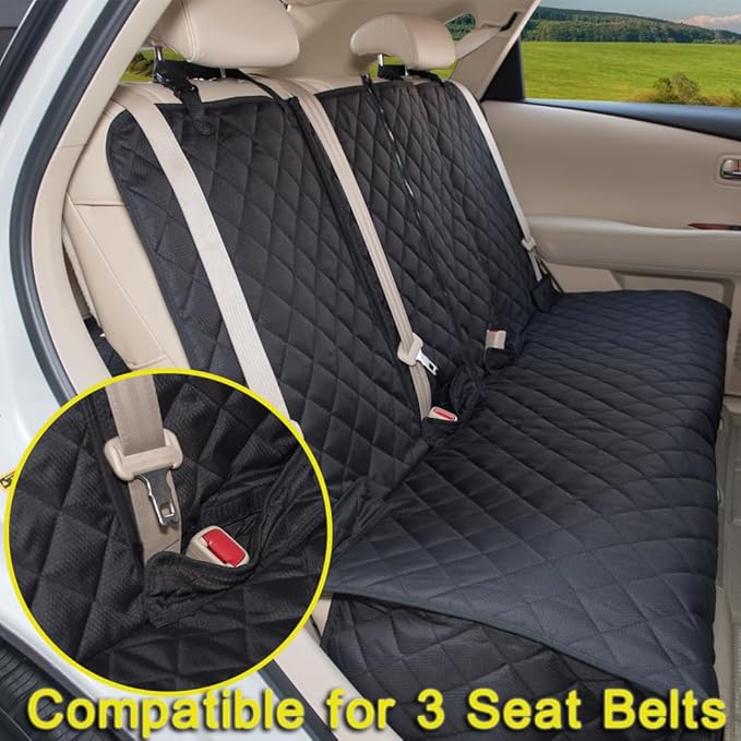 YOVEEKLE Dog Car Seat Cover, Deluxe Waterproof Pet Back Carseat Protector for Cars, SUVs, Trucks, Nonslip and Easy Cleanup Backseat Pet Cover for Automotive Rear Bench (Black)