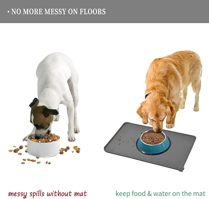 Reopet Waterproof Pet Feeding Mat with High Raised Edges, Heavier and Thicker Placemats for Cat Dog Water Bowl with BPA Free, Dogs Cats Food Mats for Messy Drinkers to Prevent Spill and Protect Floors