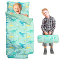 Beavtaens Toddler Nap Mat with Pillow and Minky Blanket, Large 55"x35" Sleeping Bag, Washable, Lightweight, Easy to Roll, Perfect for Preschool, Daycare, Kindergarten, Travel, Boys and Girls(Dinosaur)