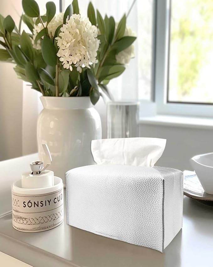 Silver Tissue Box Cover Rectangular - Plus Size Large Tissue Box Cover Rectangle [JESMINI] Faux Leather Tissue Box Holder Long for Extra Large Rectangle Facial Tissue Box