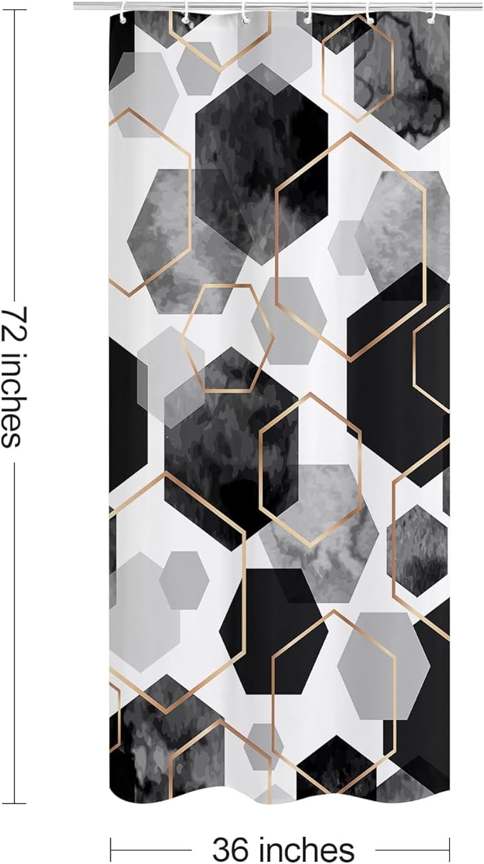 Litabel Modern Small Stall Shower Curtain for Bathroom, Black Geometric Art Decor Waterproof Bath Curtain, Abstract Fabric Shower Curtain Sets for Home Decor, 36" W x 72" L Inch