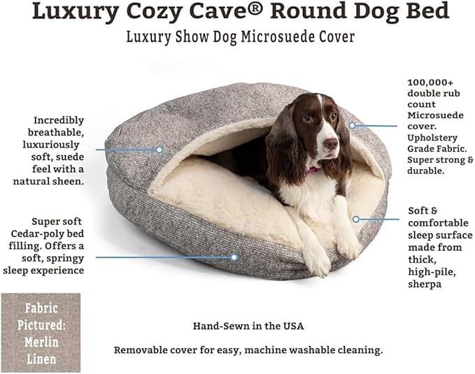 Snoozer Cozy Cave Dog Bed - Indoor Dog Bed with Cover Cave, Covered Calming Burrow for Small & Medium Sized Pets with Blanket Attached, Enclosed, Removable Washable Cover - Large, Palmer Indigo
