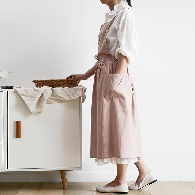 ODIZLI Frill Apron for Women Cotton Cross Back Vintage Ruffle Apron for Garden Cooking Aprons