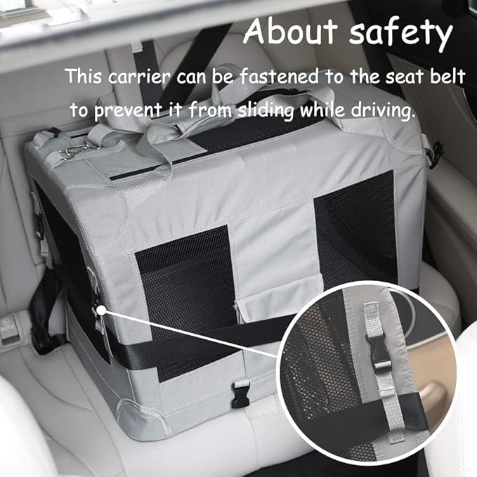 Petseek Extra Extra Large Cat Carrier Soft Sided, Portable Small Dog Carrier for 2 Cats, 24"x16.5"x16" Car Travel Folding Comfortable Design with Litter Box and Bowls, Grey+ Litter Box+ Bowl*2