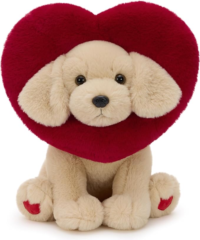 MaoGoLan Valentines Lab Plush with Heart-Shaped Hood,Adorable and Cuddly Labrador Dog Stuffed Animal,13.8" Loving Heart Puppy Plushie Gift for Valentines Day,Christmas,Anniversary,Long Distance