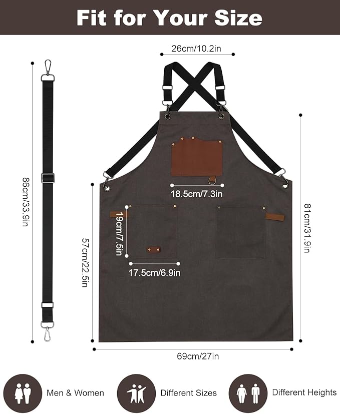 Kitchen Apron - 3 Large Pockets, Cross Back Apron With Adjustable Straps, Cooking Kitchen Chef Apron For Women And Men, Wear-Resistant & Easy To Clean.(Gray)