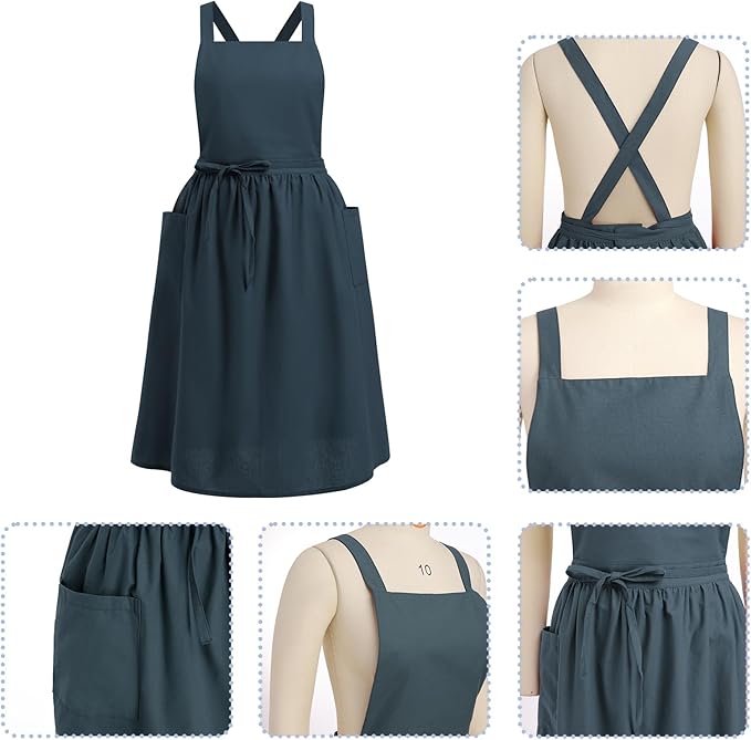 ODIZLI Frill Apron for Women Cotton Cross Back Vintage Ruffle Apron for Garden Cooking Aprons