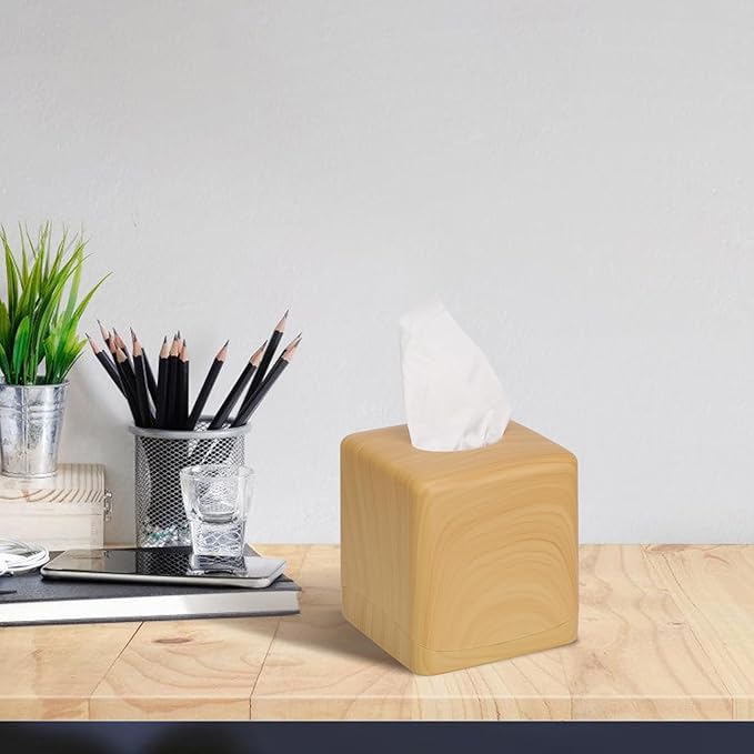 MOCHTERO Modern Wood Grain Finish Square Tissue Box Cover,Cube Tissue Holders,for Bathrooms,Bedroom, Dinner Table,Living Room,Office