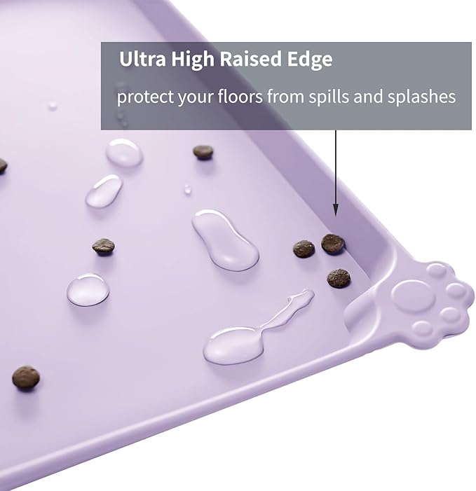 Reopet Waterproof Pet Feeding Mat with High Raised Edges, Heavier and Thicker Placemats for Cat Dog Water Bowl with BPA Free, Dogs Cats Food Mats for Messy Drinkers to Prevent Spill and Protect Floors
