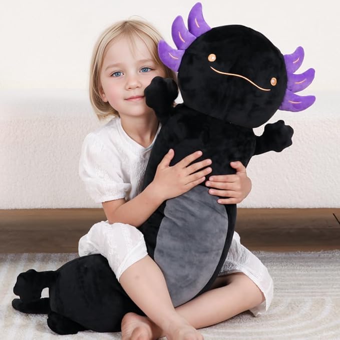 Dalmao 36" Giant Black Axolotl Stuffed Animal, Cute Soft Long Axolotl Plush Body Squishy Pillow Big Plushies Toy, Gift for Kids, Boys, Birthdays, Halloween, Christmas