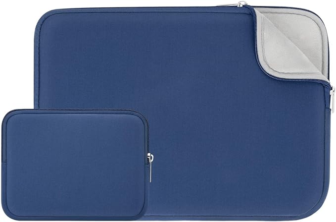 RAINYEAR Laptop Sleeve Case Compatible with 13.3 Inch Notebook Computer Chromebook 14" MacBook Pro/Max M1 M2 M3 M4 M5 Soft Bag Protective Cover with Accessories Pouch (Navy Blue, Upgraded Version)