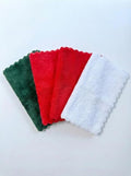 BRODER MFG. INC. Extra Large Microfiber Kitchen Towels (16"x19", 4-Pack (Red, Green, & White)) - Ultra Plush, Lint Free Reuseable Cloths for Everyday Use - Absorbent Scalloped Edge Dish Cloths