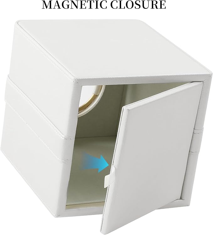 Cretkhp Luxury Square Tissue Box Cover, PU Leather Tissue Box Holder with Magnetic Closure and Gold Decorative Grommets for Bathroom Bedroom, Decorative Elegant Cube Tissue Holder (Cream)