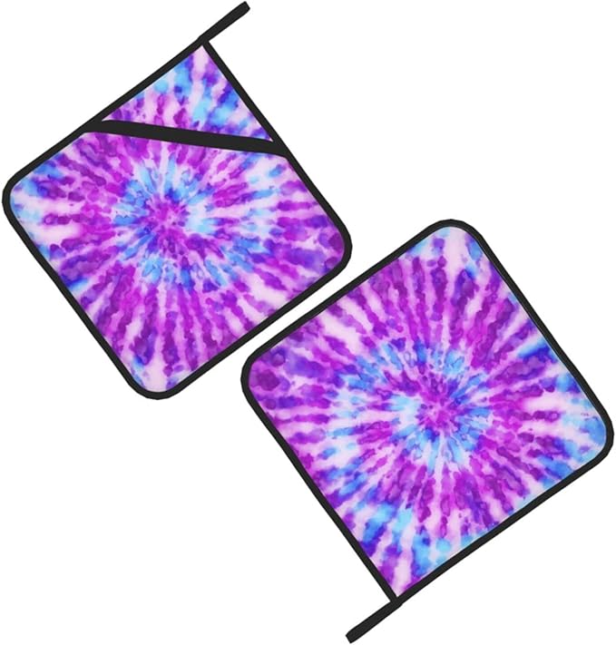 2-Pack Tie Dye Pot Holders for Kitchen Heat Resistant - Cute Quilted Potholders for Kitchens - Washable Potholder for Cooking & Baking & Microwave(Purple)